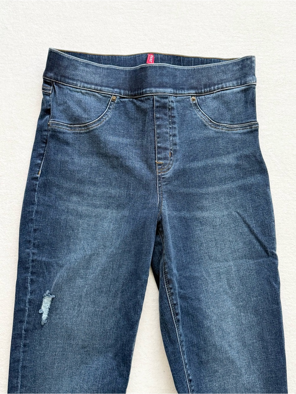 Spanx High Rise Pull On Distressed Ankle Skinny Jeans Raw Hem Size M - Picture 4 of 8